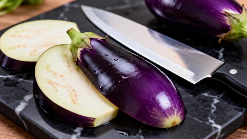 切茄子准备烹饪图片