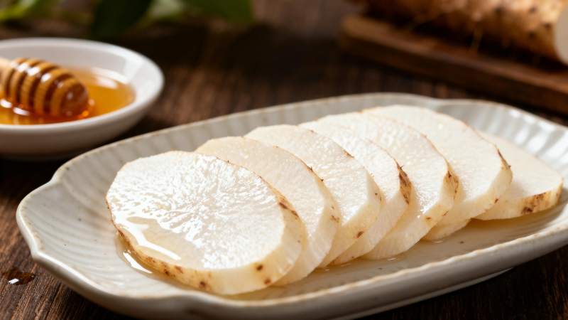 切片山药配蜂蜜图片