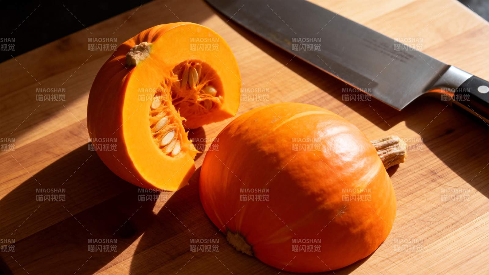 南瓜切开准备烹饪图片