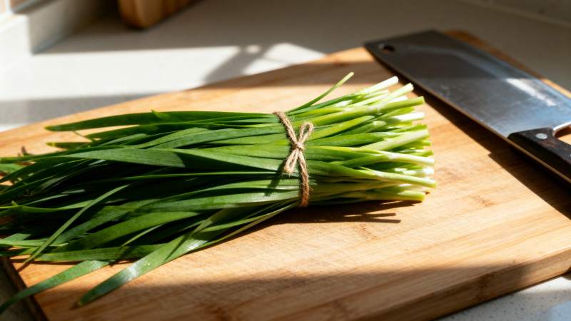 新鲜韭菜待切图片