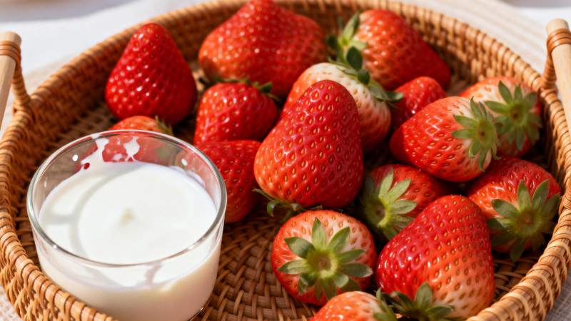 草莓配酸奶图片