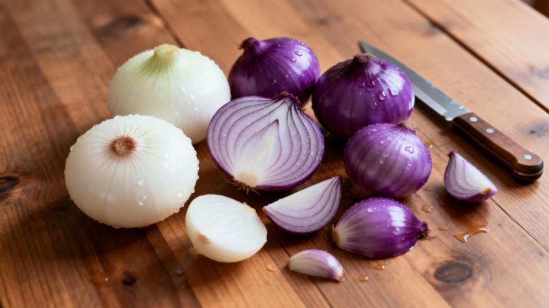 洋葱与刀具静物图图片