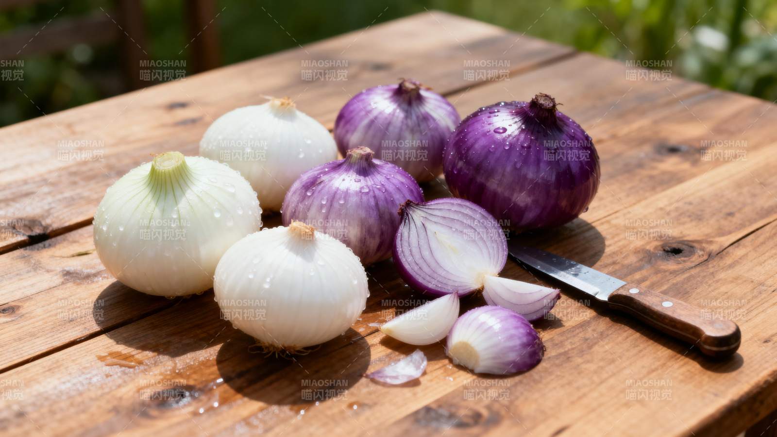 洋葱与刀具静物图片