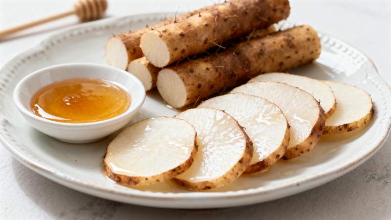 山药切片配蜂蜜图片