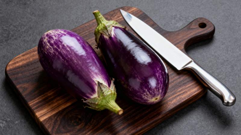 茄子与刀具静物图图片