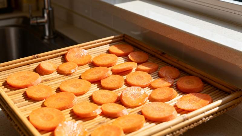 胡萝卜片晒干中图片