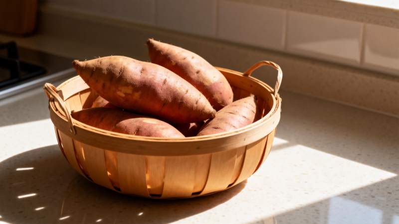 篮中红薯沐浴阳光图片