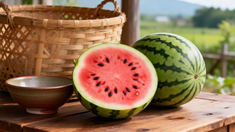 西瓜切开鲜红多汁图片