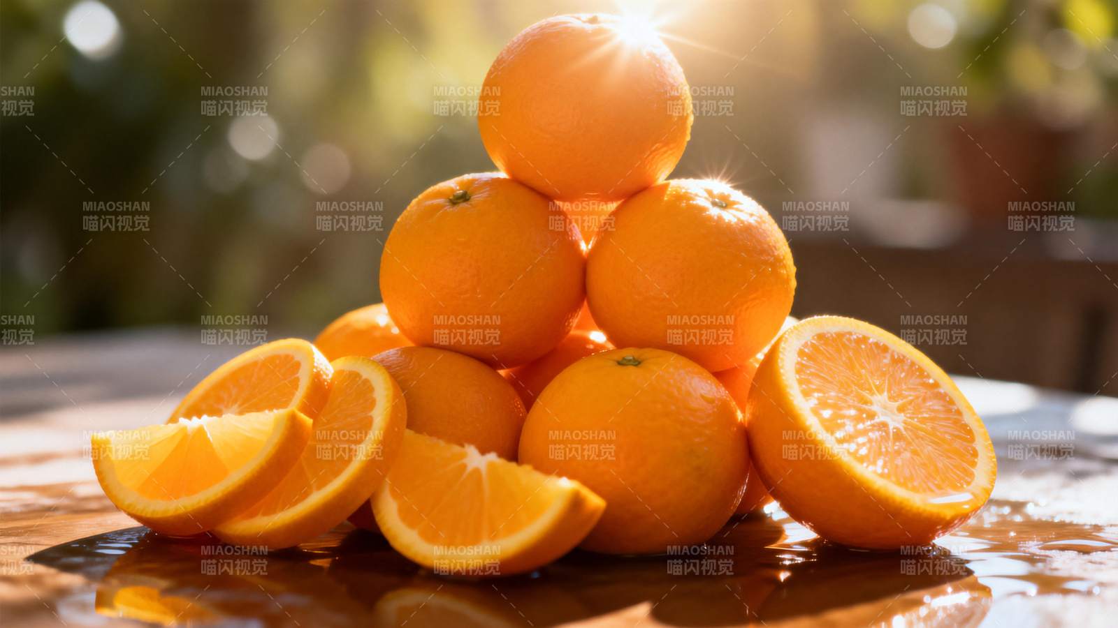 橙子堆叠阳光下图片