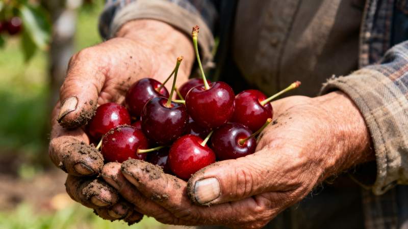 双手捧满鲜红樱桃图片