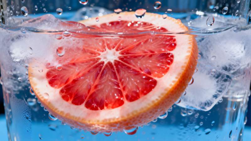 血橙冰水特写图片