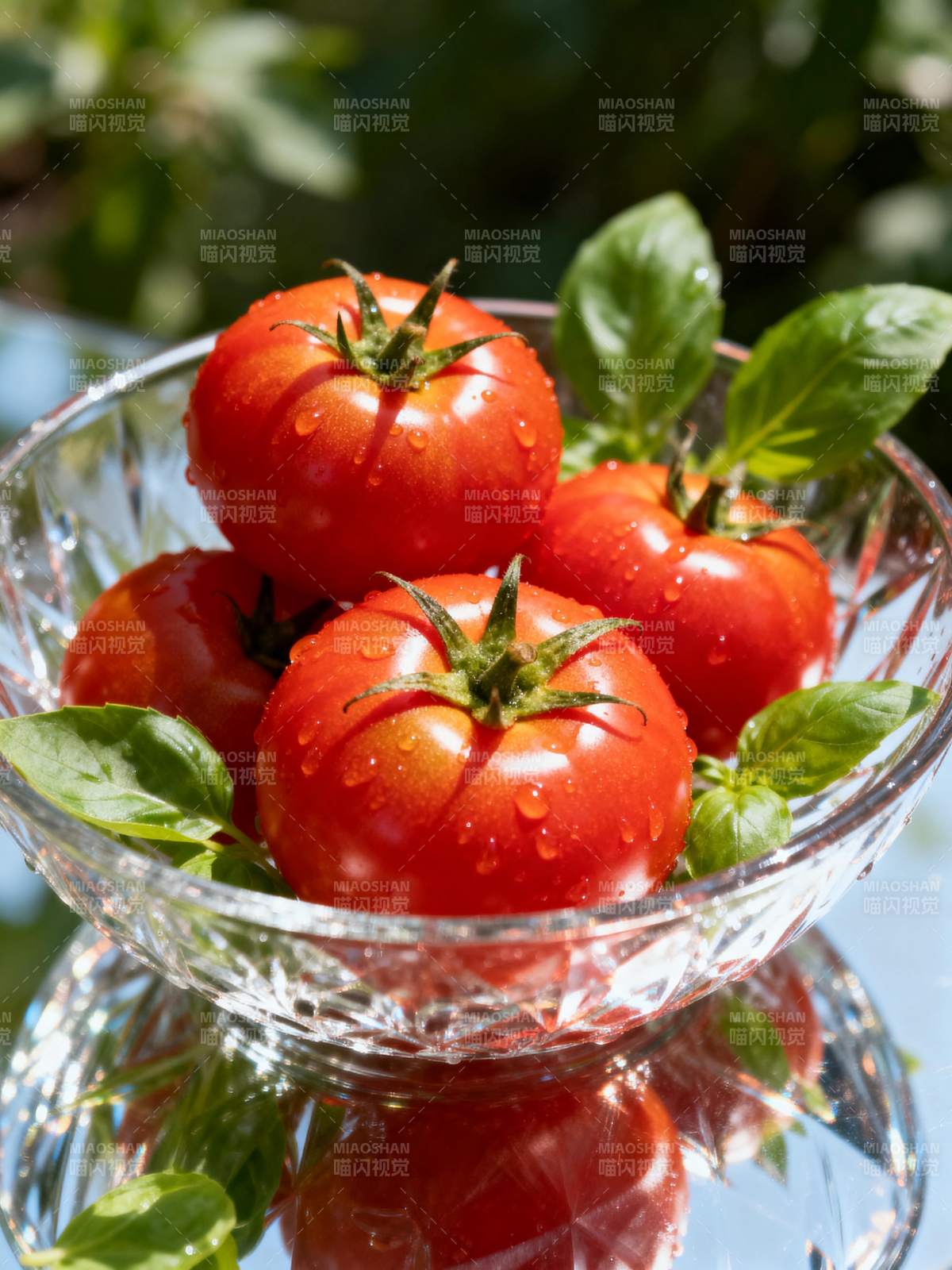 鲜红番茄配罗勒图片