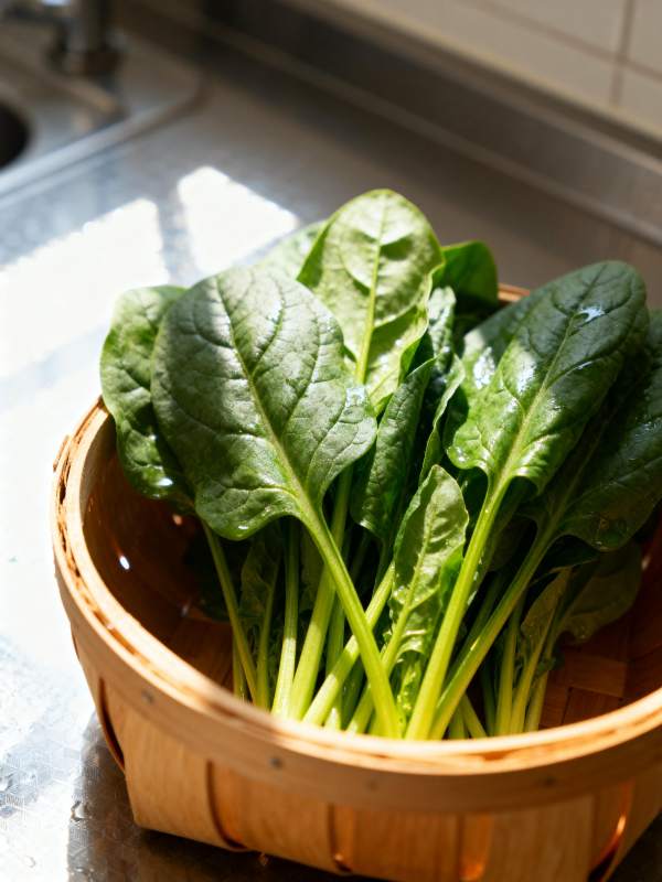 新鲜菠菜篮中盛图片