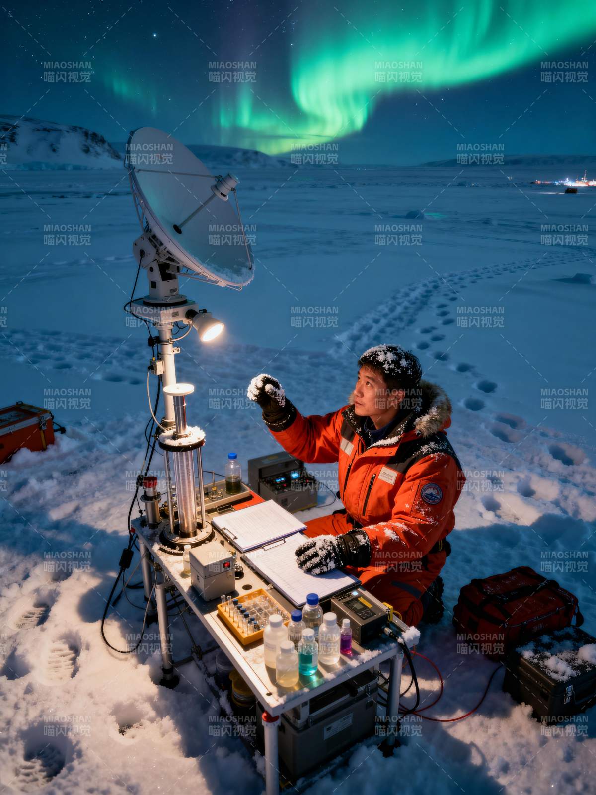 极地科研夜观极光图片