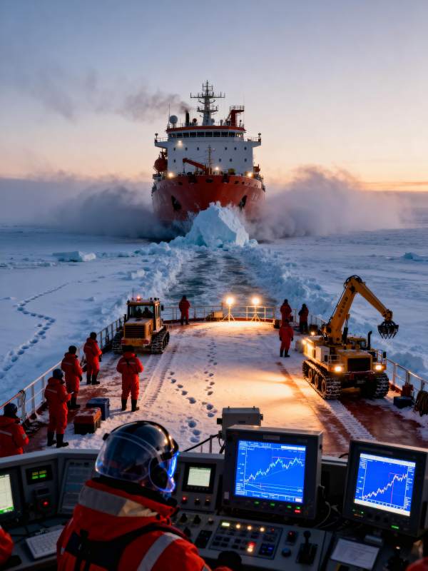 破冰船极地航行图片