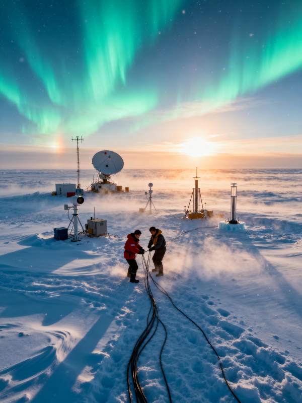 极光下的科研现场图片