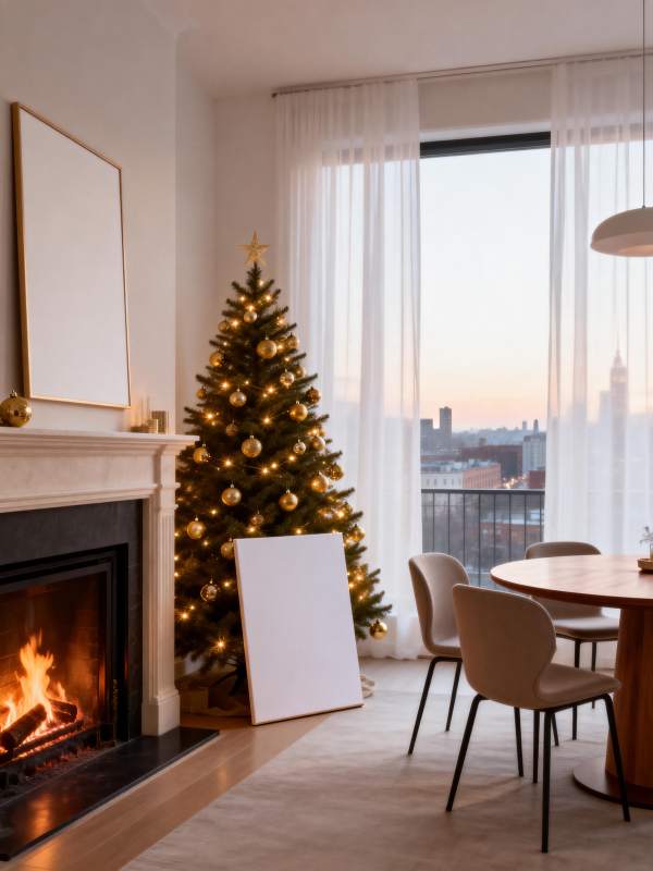 圣诞树旁的温馨客厅图片