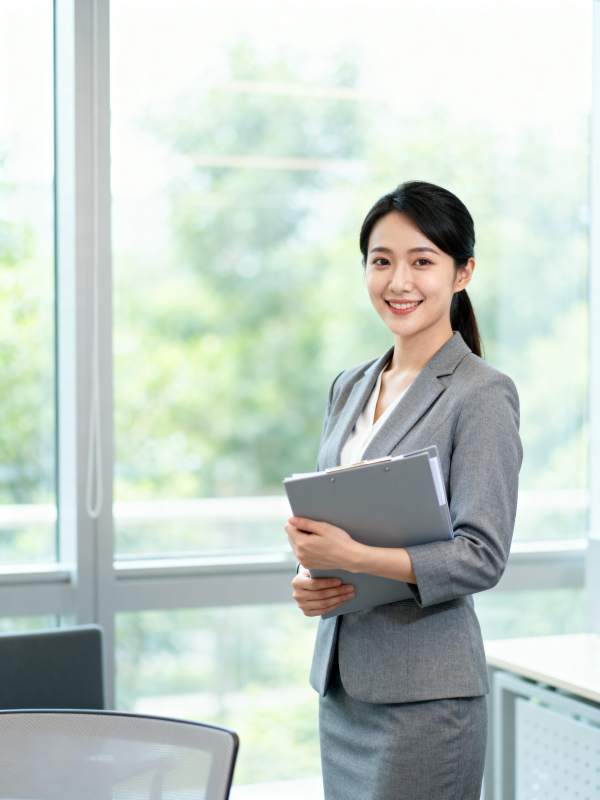 职场女性微笑持文件图片