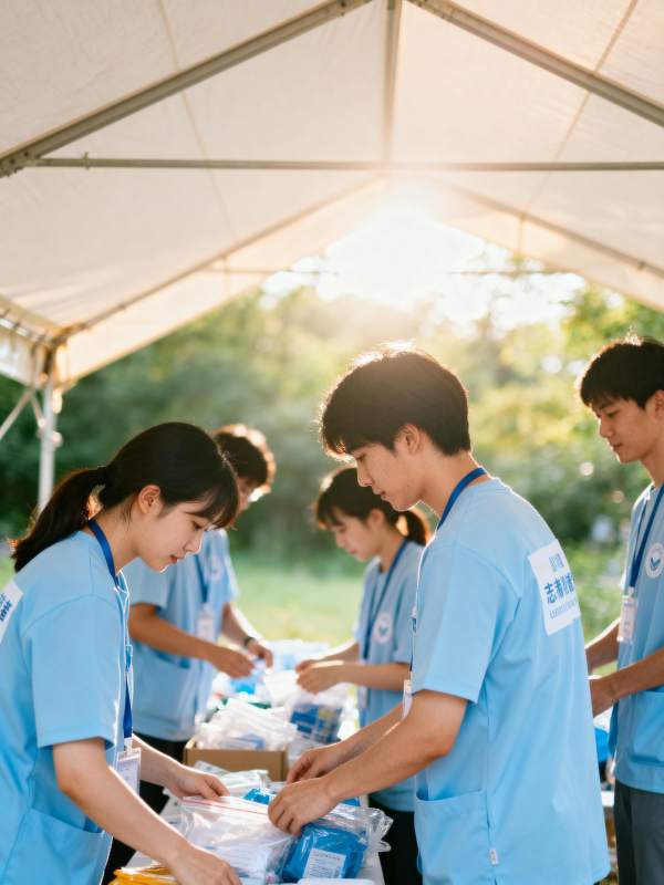 志愿者在帐篷下忙碌图片