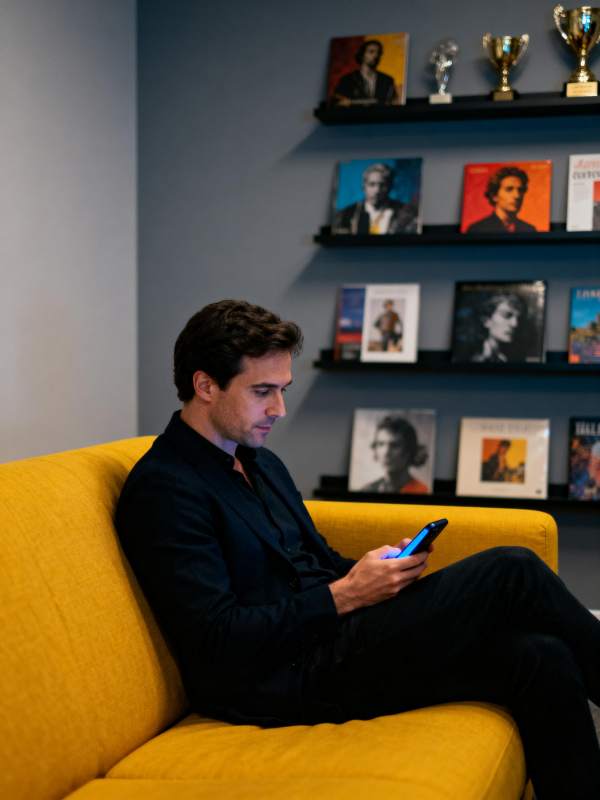 男子沙发上看手机图片