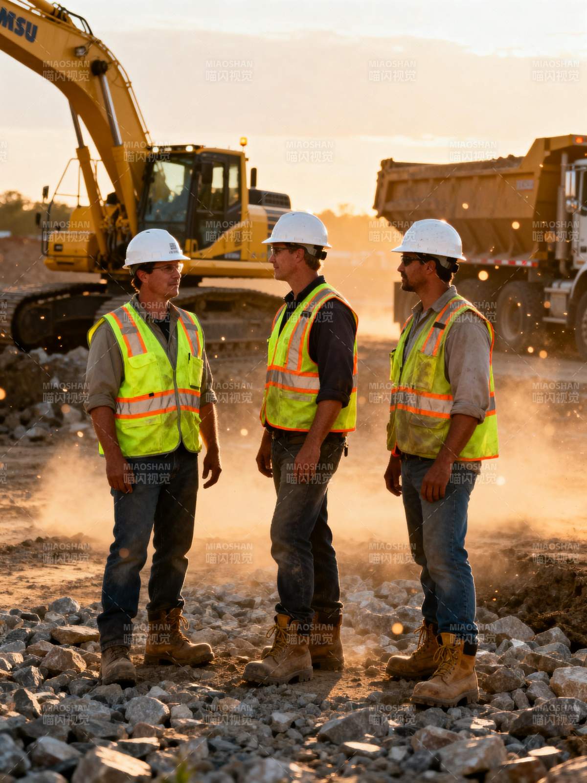 工地上的三位工人图片