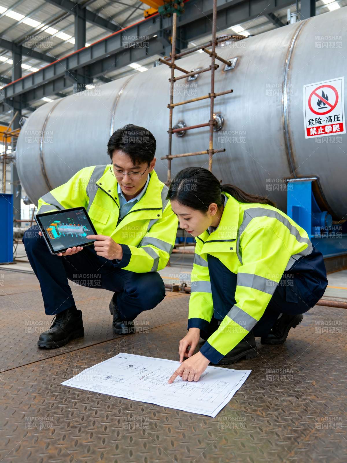 工厂技术人员现场讨论图片