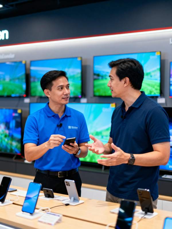 手机店员交流场景图片