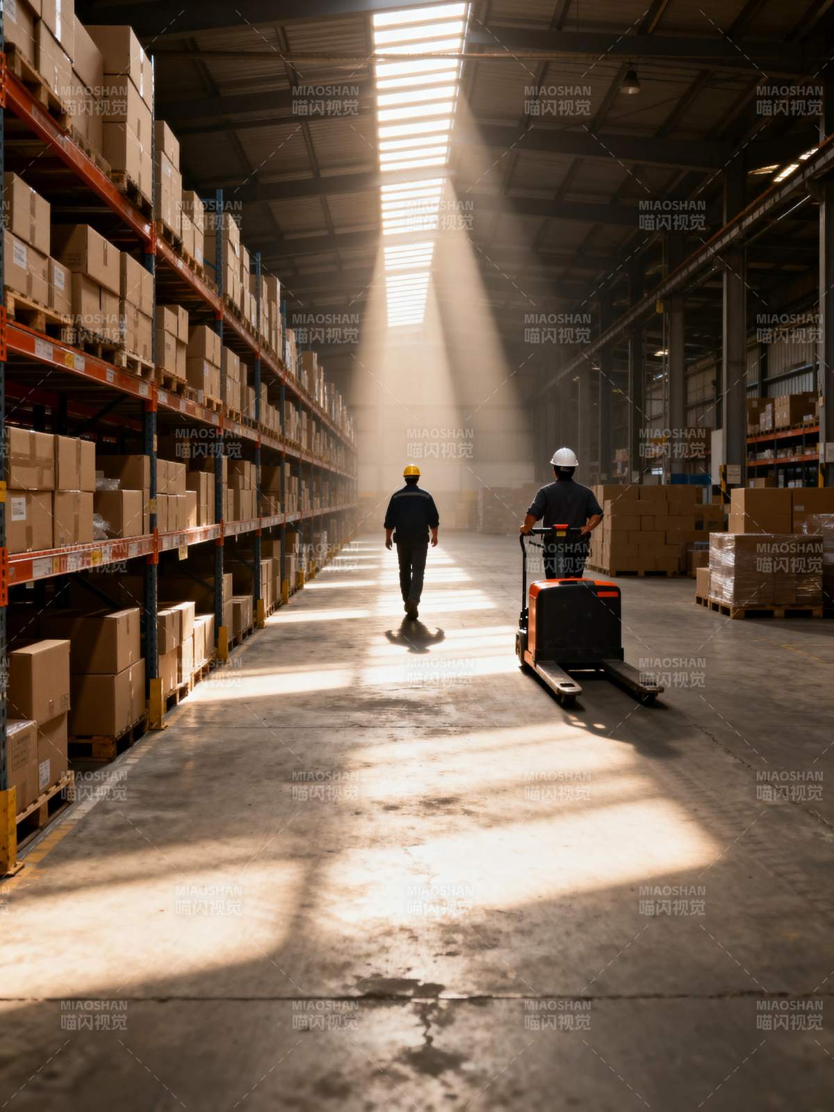 仓库光影中的劳作图片