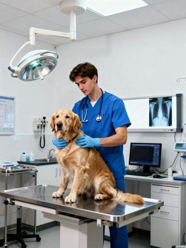 兽医检查金毛犬图片