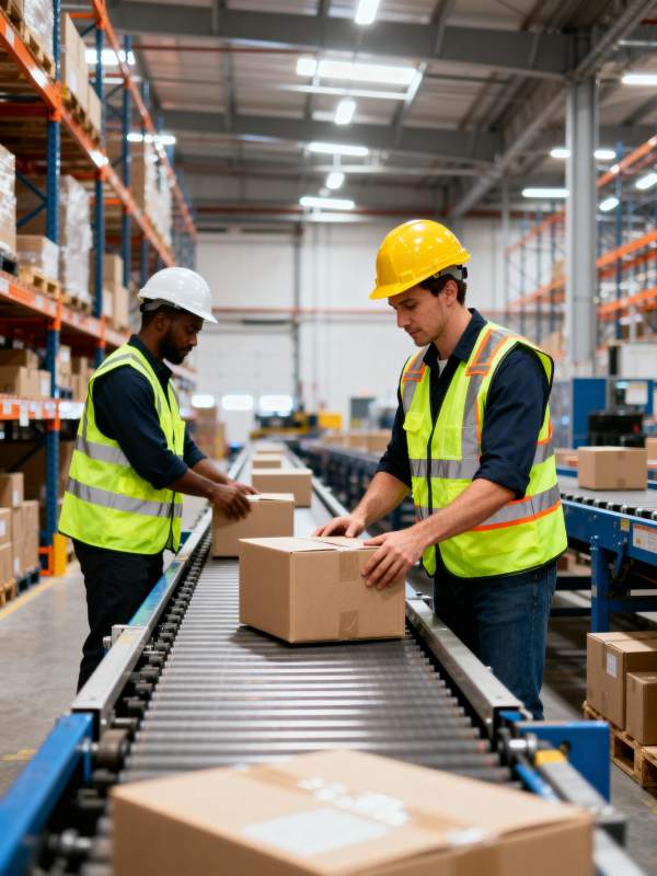 仓库工人协作搬运图片