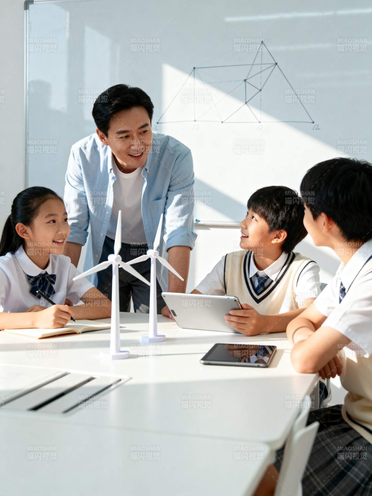 课堂上的风力发电实验图片