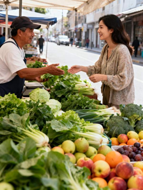 市场买菜 笑容满面图片