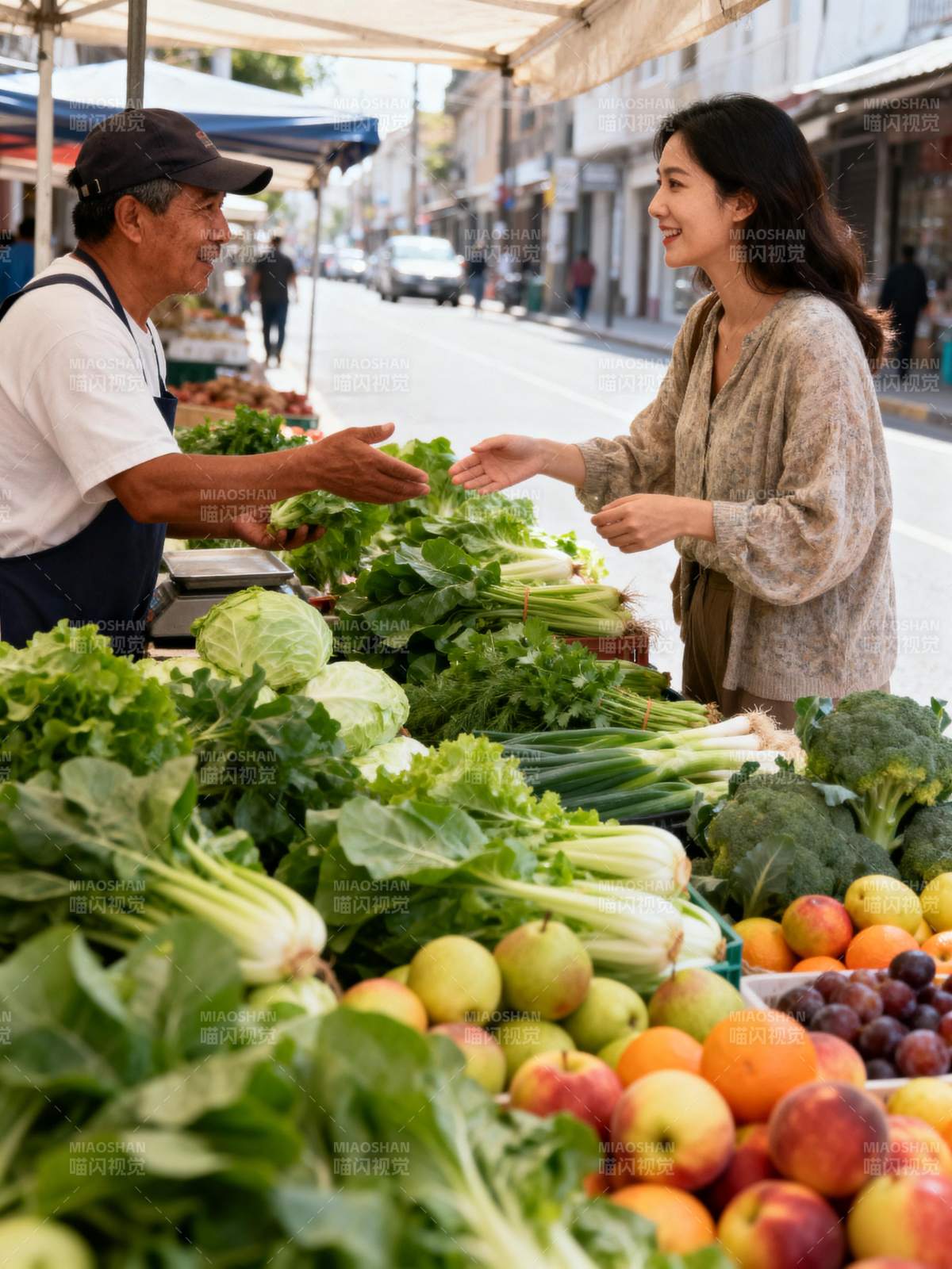 市场买菜 笑容满面图片