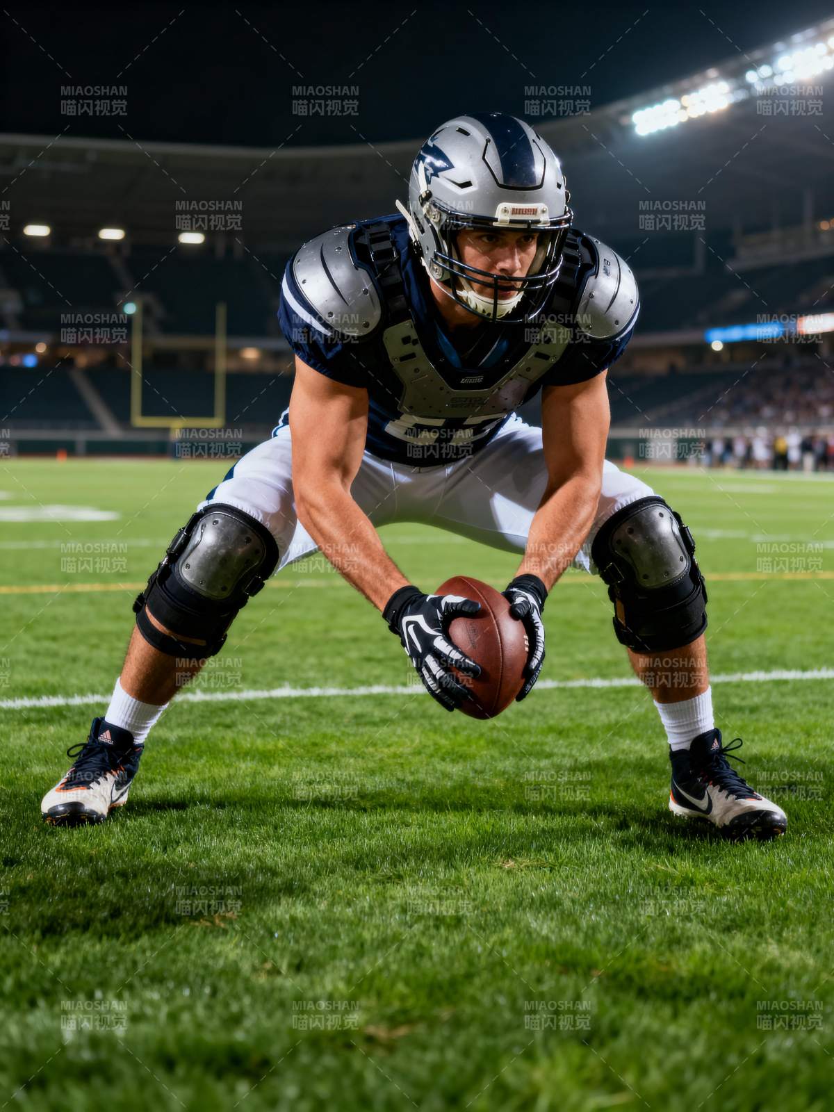 橄榄球运动员准备进攻图片