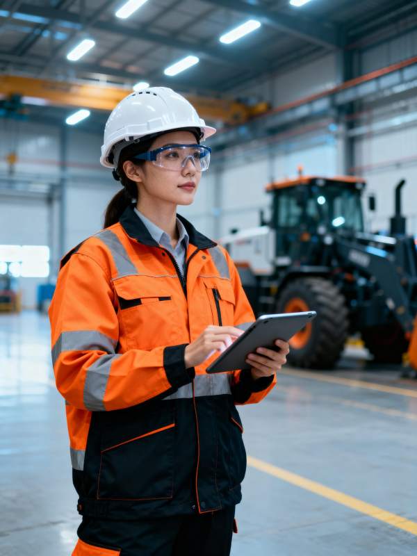 工厂女工手持平板图片