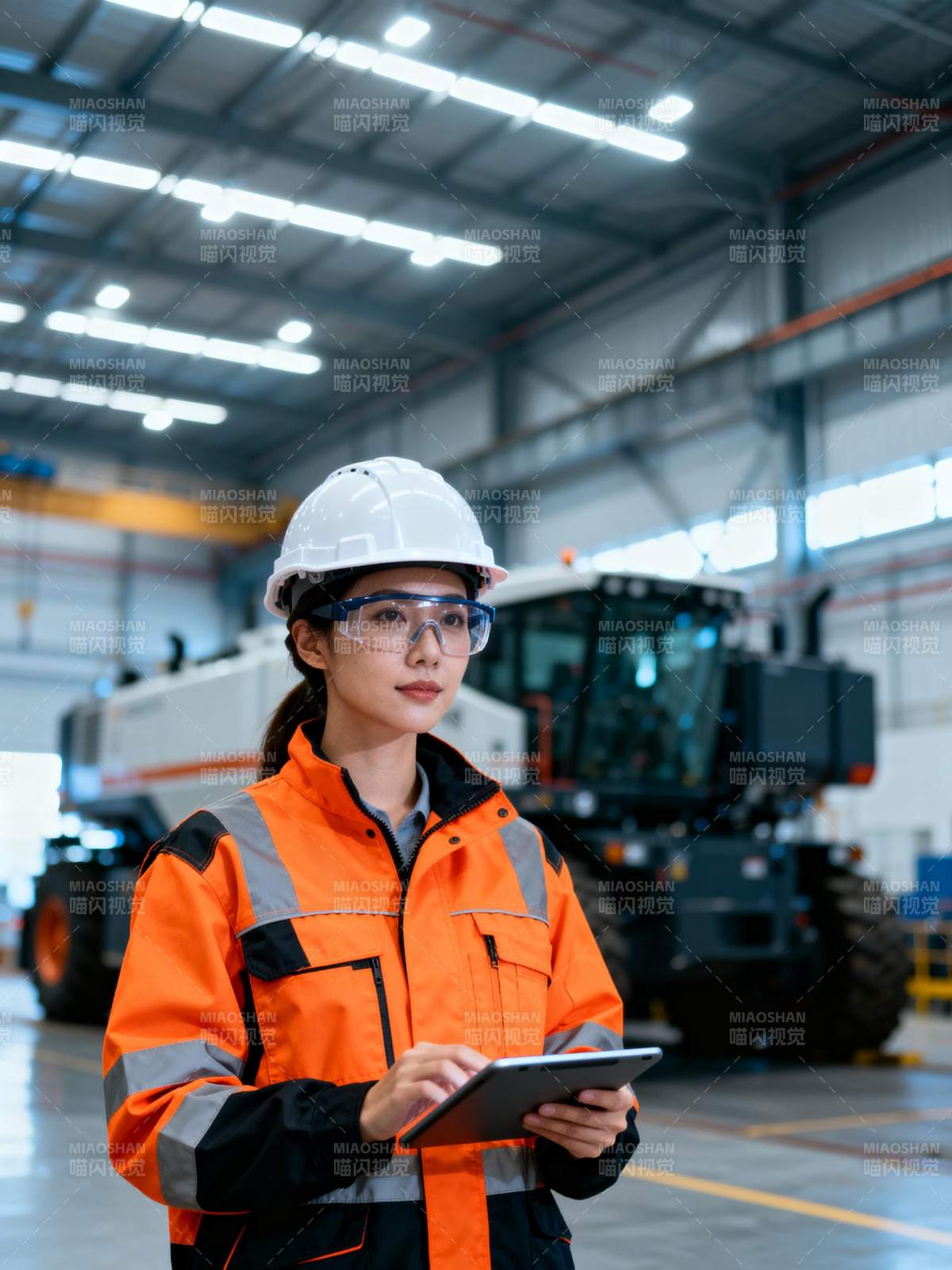 工厂女工手持平板图片