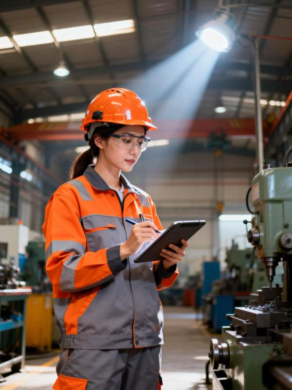 工厂女工检查设备图片