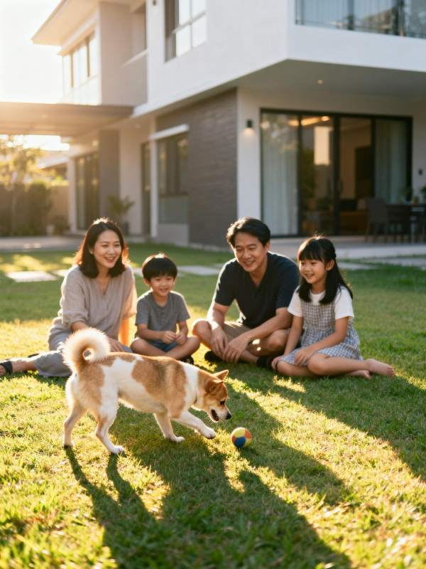 温馨家庭与爱犬共度时光图片