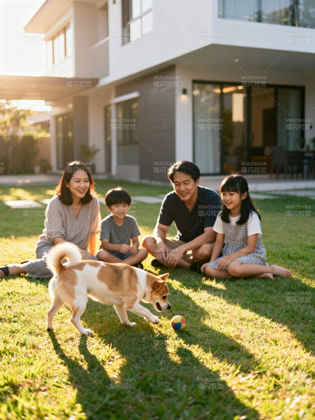 温馨家庭与爱犬共度时光图片