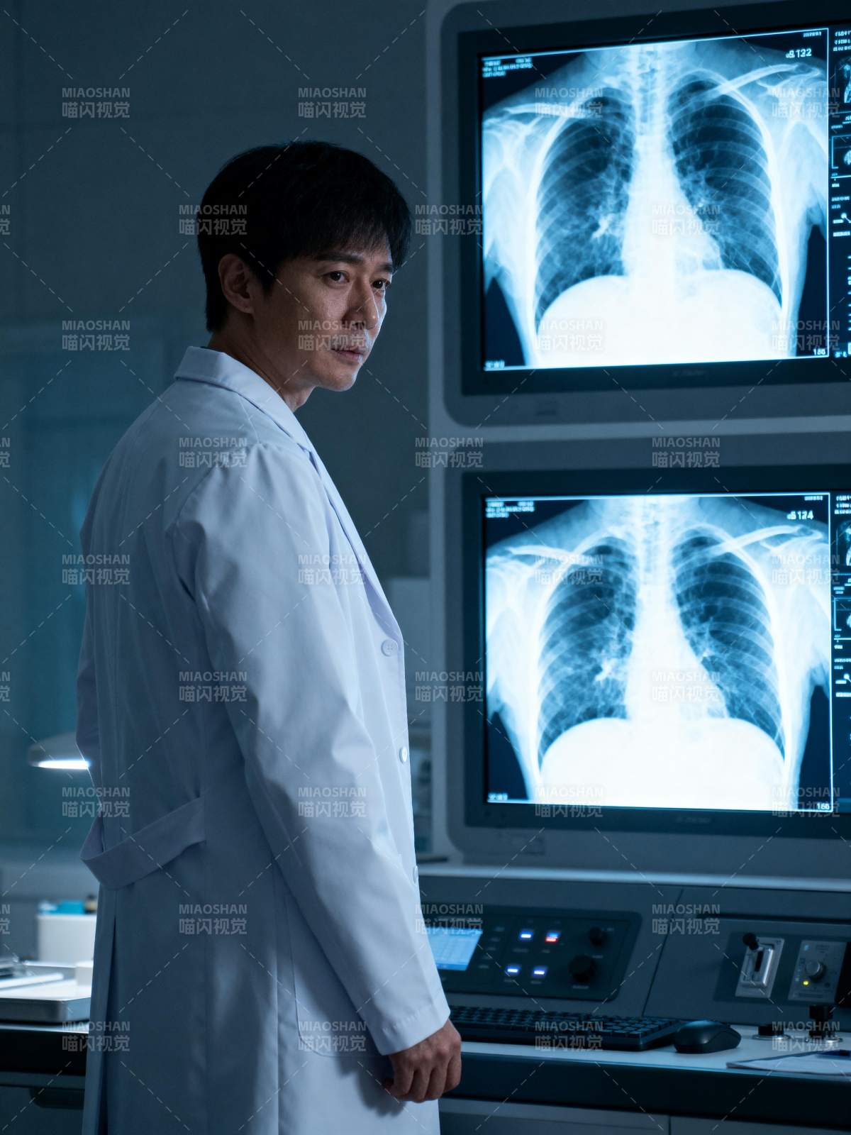 医生凝视X光片图片