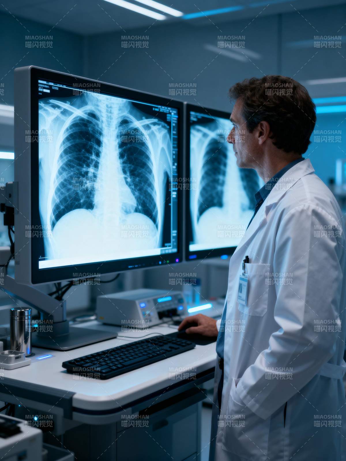 医生分析肺部X光片图片