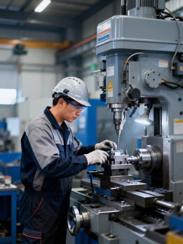 工人操作钻床加工图片