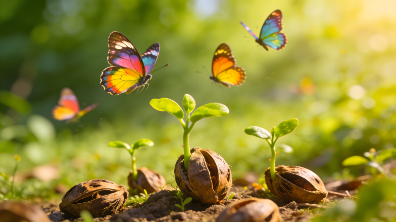蝶舞新芽生机盎然图片