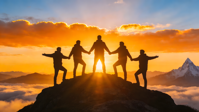 山顶共迎朝阳图片