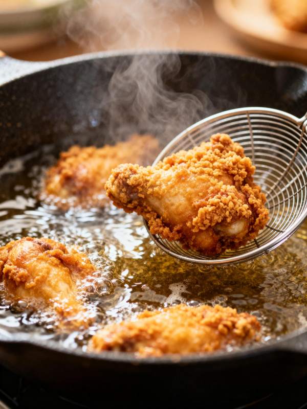 炸鸡腿出锅图片