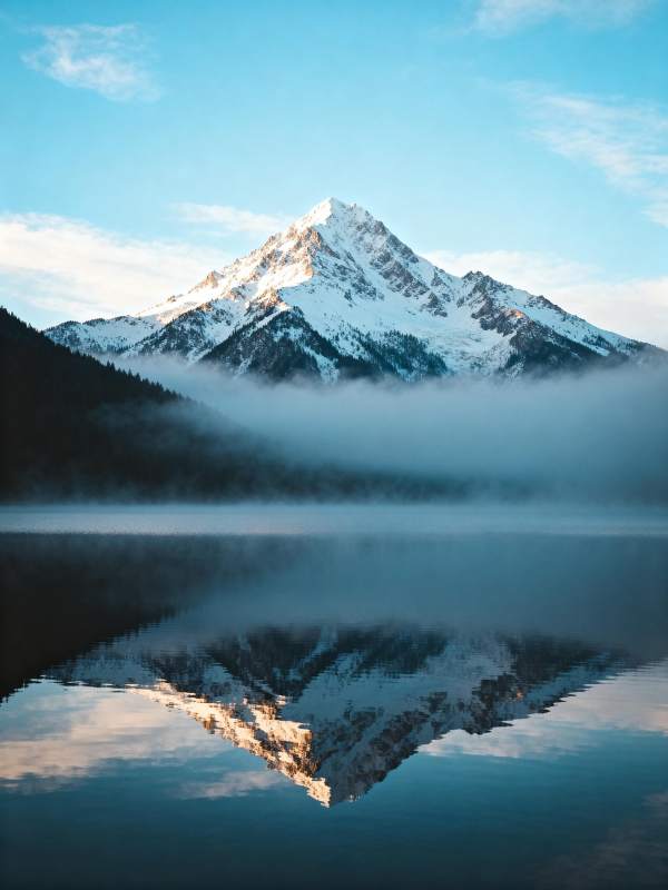 雪山倒影湖中图片