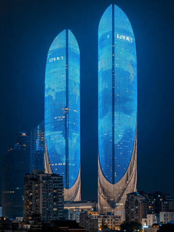 双塔夜景璀璨图片