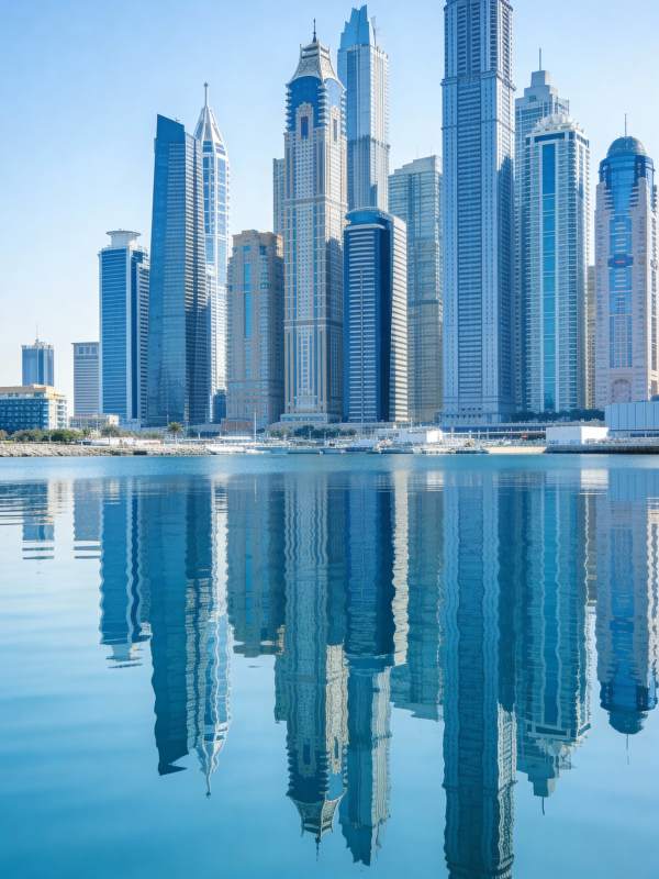 迪拜天际线倒影图片