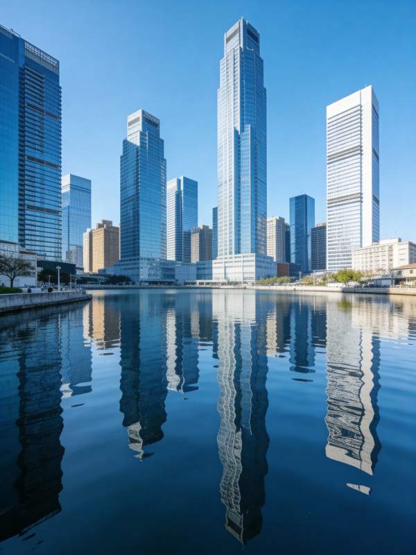 城市天际线倒影图片