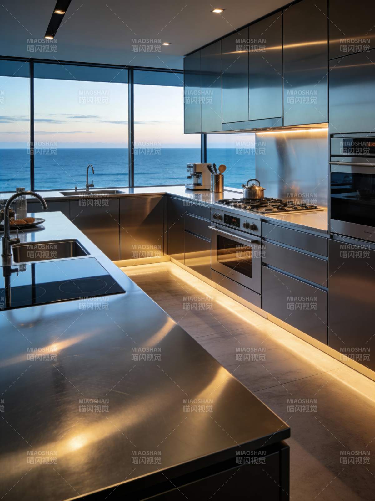 海景现代厨房图片
